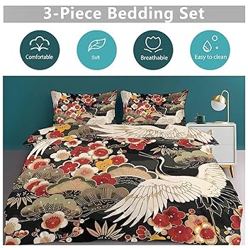 Amazon｜布団カバー 3点セット 和風 和柄 赤 レッド 花柄 さくら